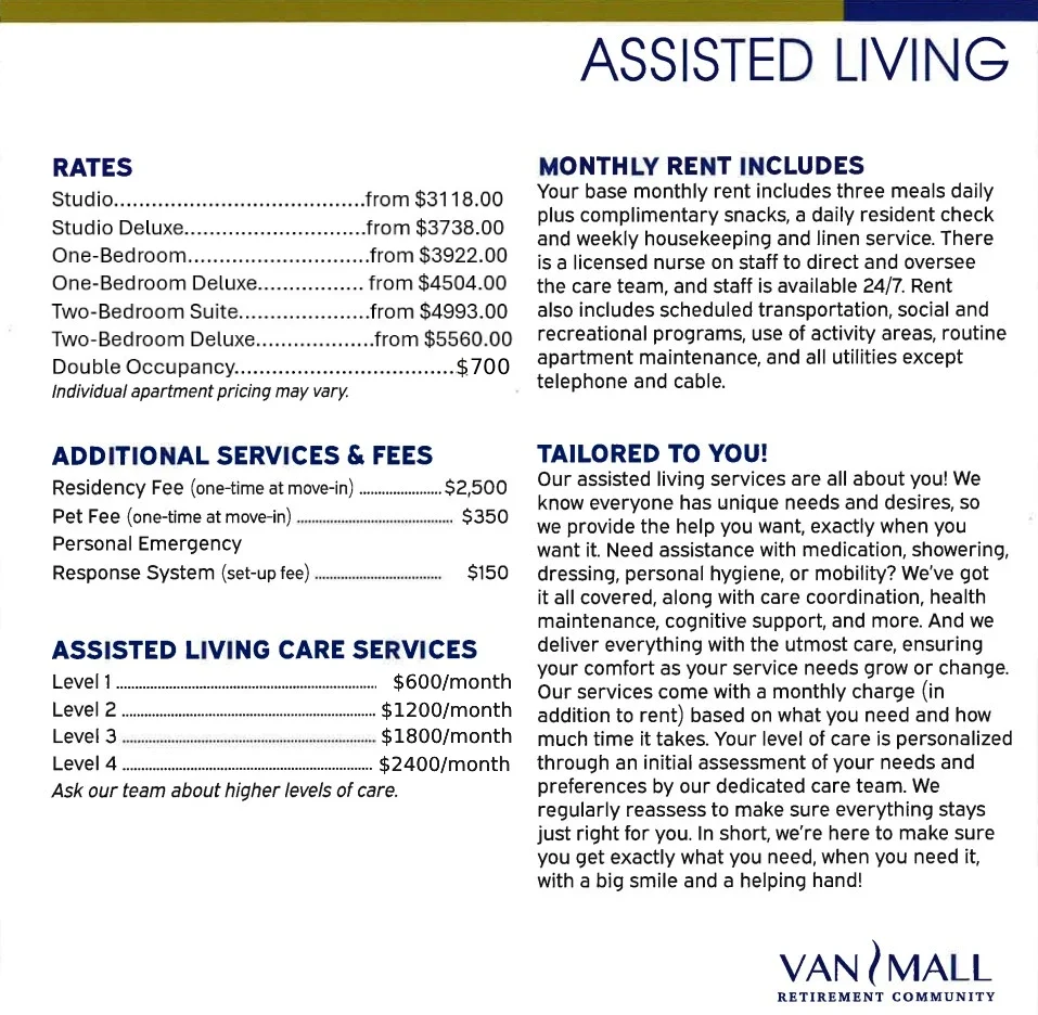 Assisted living pricing