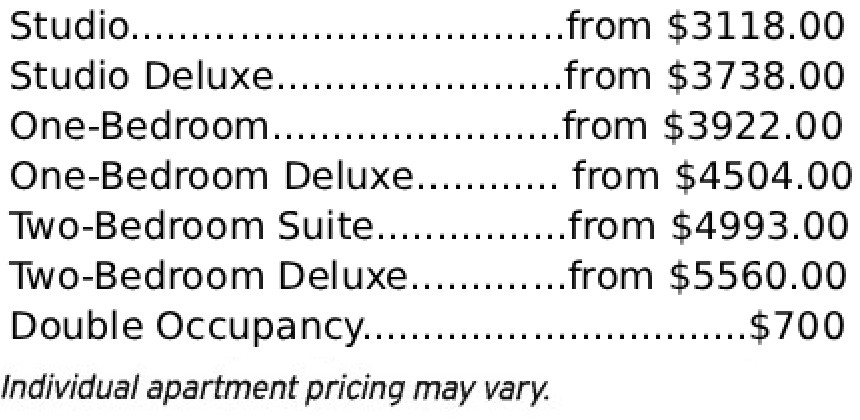 Pricing rates senior living